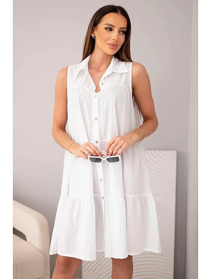 Dámské bavlněné košilové šaty bez rukávů s knoflíky bílá