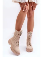 kožené workery s ozdobou Bežové model 21635088 - Boto kožené workery s ozdobou Bežové model 21635088 - Boto