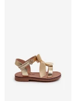 Dětské sandálky S Mašlí Na Suchý Zip Zlaté Joratia Dětské sandálky S Mašlí Na Suchý Zip Zlaté Joratia