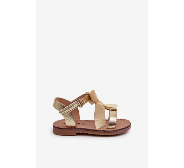 Dětské sandálky S Mašlí Na Suchý Zip Zlaté Joratia Dětské sandálky S Mašlí Na Suchý Zip Zlaté Joratia