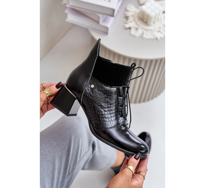 Zazoo 60503 Kožené Boty Na Podpatku Zateplené Černé