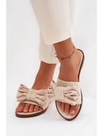 Dámské pantofle na ploché s mašlí Béžové model 21937411 - Boto