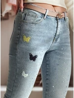 Dámské džínové úzké kalhoty se zdobením LUMITTA modrá FashionStreet UY2429