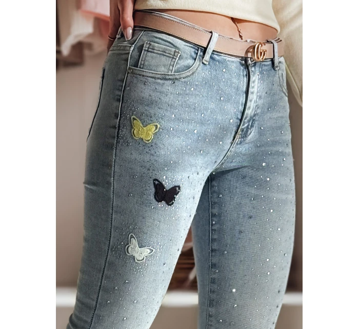 Dámské džínové úzké kalhoty se zdobením LUMITTA modrá FashionStreet UY2429