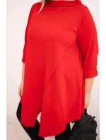 Dámská bavlněná blůza Plus Size asymetrická s ohrnutým rukávem červená