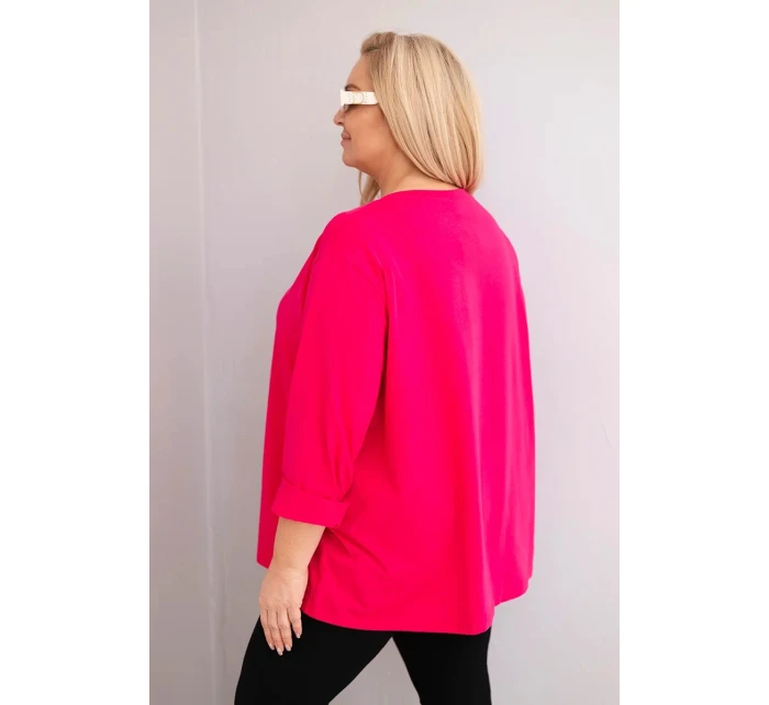 Dámská blůza plus size s bavlnou a dlouhým rukávem a nařasením fuchsie