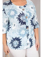 Dámská bavlněná halenka Plus Size s krátkým rukávem a knoflíky modrá