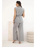 Dámský komplet s halenkou se zavazováním a širokými kalhotami grafitový