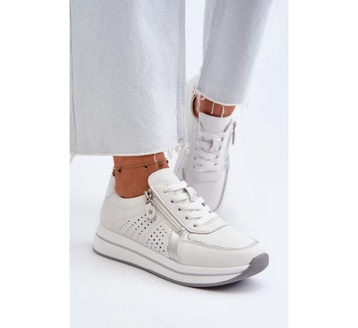 Dámské kožené tenisky na platformě bílé ligustr Dámské kožené tenisky na platformě bílé ligustr