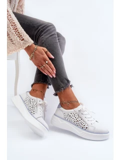 Dámské perforované tenisky na platformě z bílé kůže Peilaeno