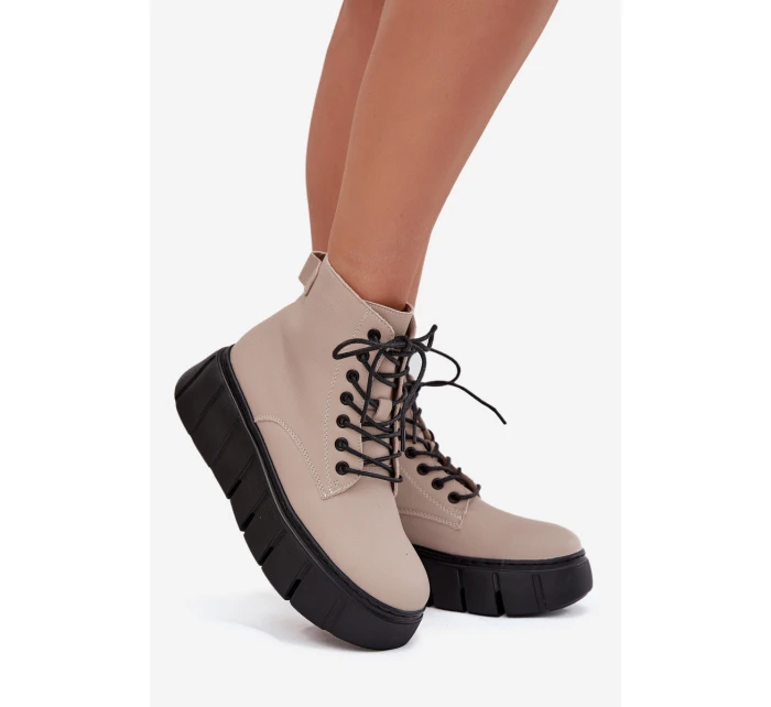 Kožené zateplené dámské kotníkové boty na platformě model 21707594 béžové - VINCEZA