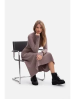 Žebrované midi šaty s asymetrickým pasem model 21379840 - BeWear Žebrované midi šaty s asymetrickým pasem model 21379840 - BeWear