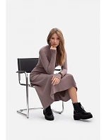 B299 Žebrované midi šaty s asymetrickým pasem - kakao