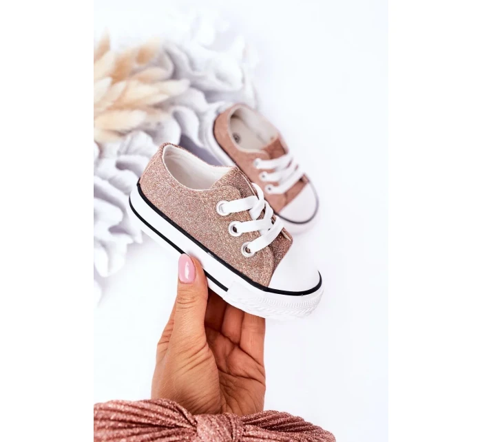 Dětské Brokátové Tenisky Růžové Zlato Bling-Bling Dětské Brokátové Tenisky Růžové Zlato Bling-Bling