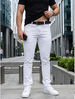 Pánské džíny slim fit s páskem bílé FashionStreet UX4498