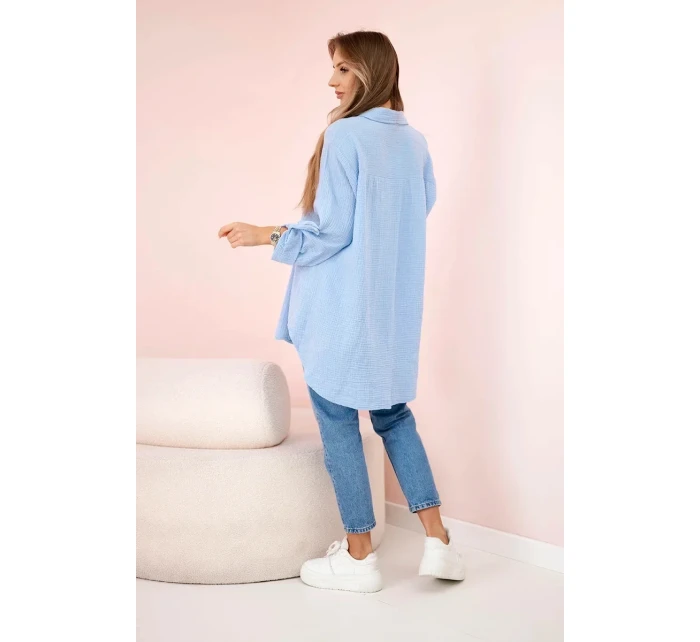 Bavlněná mušelínová košile oversize modrý