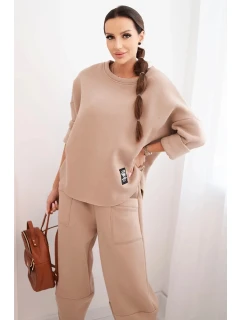 Dámská souprava z model 21489468 materiálu se širokými nohavicemi béžová - K-Fashion