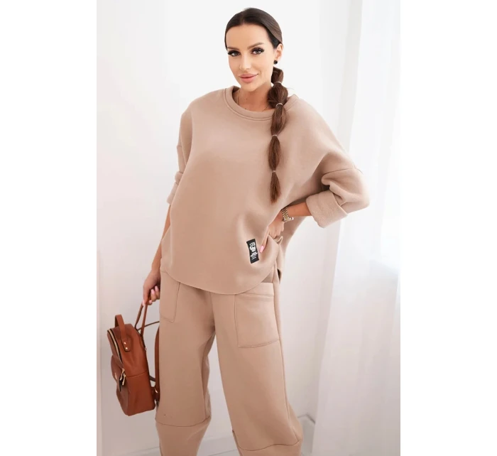 Dámská souprava z model 21489468 materiálu se širokými nohavicemi béžová - K-Fashion Dámská souprava z model 21489468 materiálu se širokými nohavicemi béžová - K-Fashion