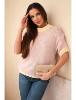 Dámský svetr s krátkým rukávem a model 21949256 lemem tmavě pudrově růžový - K-Fashion