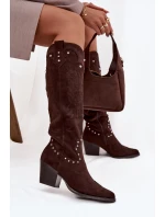 Dámské Kožené  S Dekorací Na Sloupku Čokoládové model 21715056 - Boto