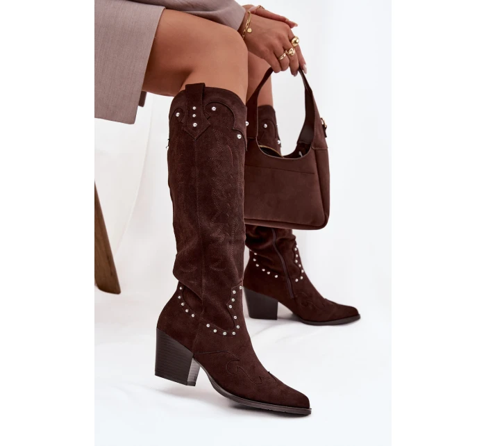 Dámské Kožené  S Dekorací Na Sloupku Čokoládové model 21715056 - Boto