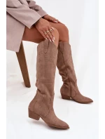 Eko semišové kozačky kovbojky dámské na podpatku béžové Jenaya