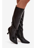 Dámské kozačky na podpatku z eko kůže černé model 21744548 - Boto Dámské kozačky na podpatku z eko kůže černé model 21744548 - Boto
