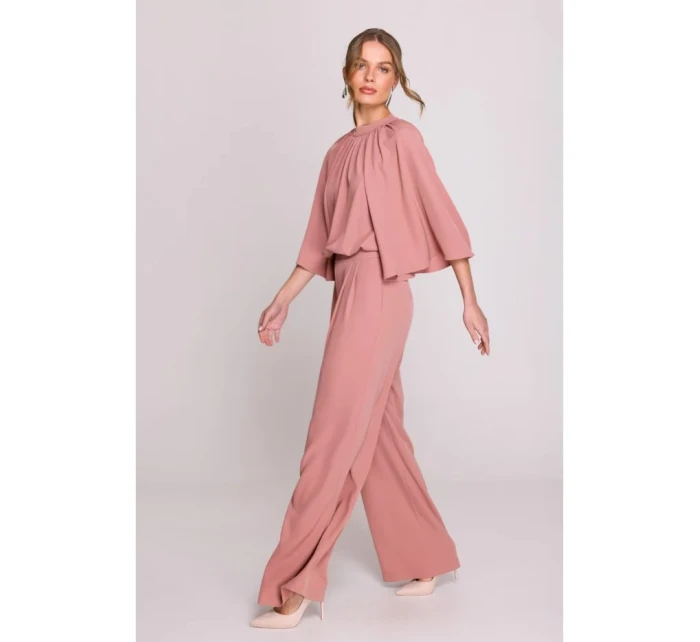 Kombinéza s širokými rukávy a zády růžová model 20966214 - STYLOVE Kombinéza s širokými rukávy a zády růžová model 20966214 - STYLOVE