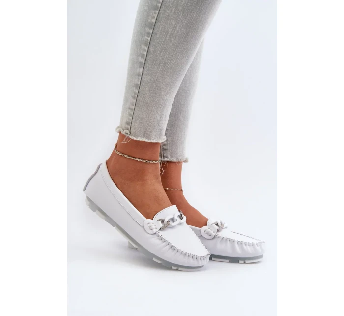 Dámské kožené mokasíny s ozdobou, bílá S.Barski Dámské kožené mokasíny s ozdobou, bílá S.Barski