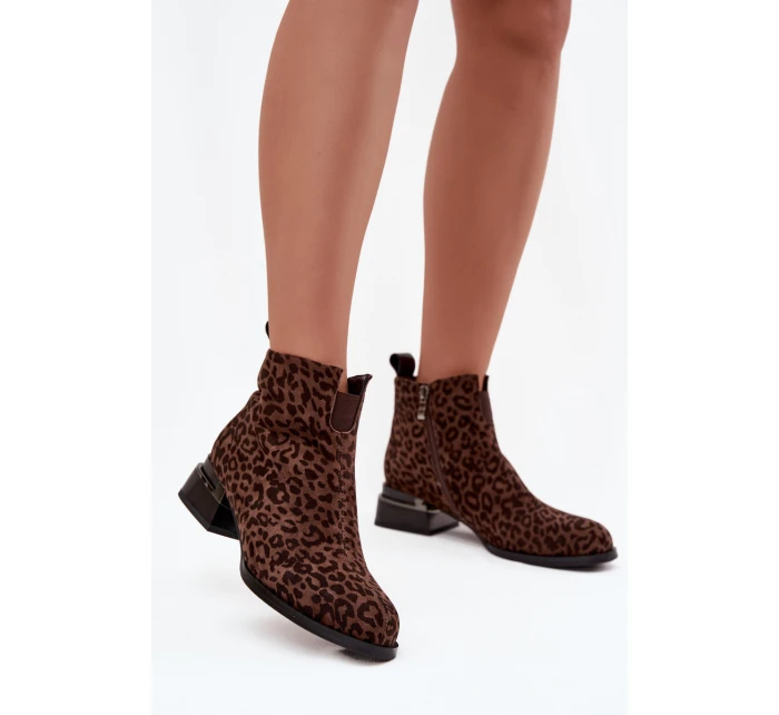 Dámské kotníkové boty z přírodní semišové kůže – hnědé (panterka) Dámské kotníkové boty z přírodní semišové kůže – hnědé (panterka)