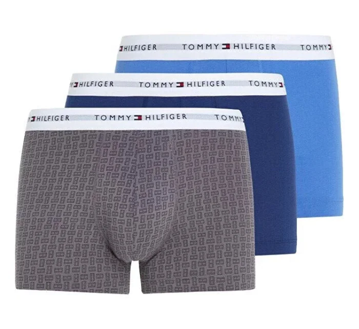 Pánské boxerky 3P TRUNK PRINT UM0UM02768 0W2 modré - Tommy Hilfiger