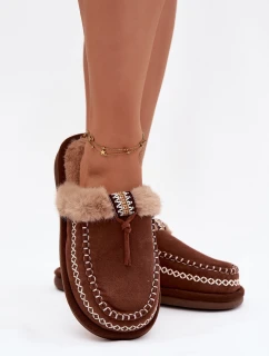 Dámské pantofle s kožešinou Hnědá model 21949103 - Inello