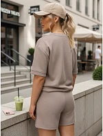 Dámská viskózová souprava s motýlem a šortkami v barvě moka FashionStreet AY1193
