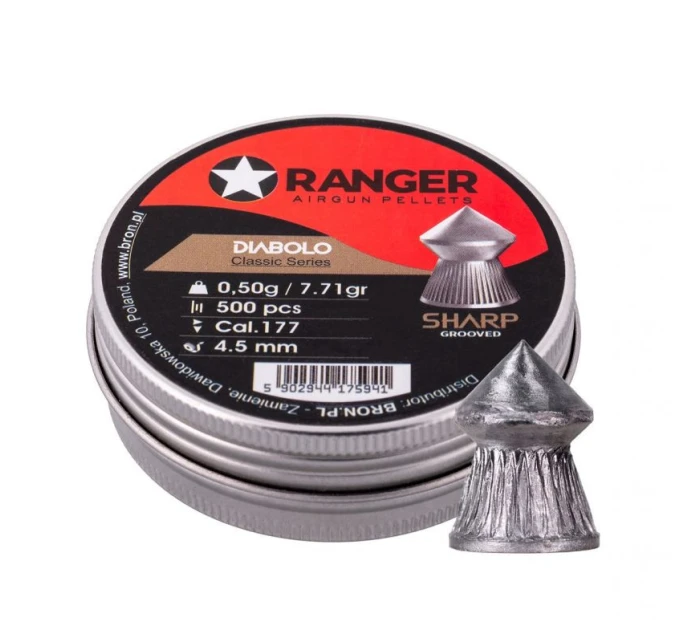 4,5 mm RANGER Diabolo Classic Sharp Grooved Spitzer 500 kuliček 0,50 g