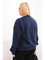 Dámská mikina Plus Size bavlněná basic s kulatým výstřihem modrá