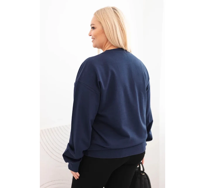 Dámská mikina Plus Size bavlněná basic s kulatým výstřihem modrá