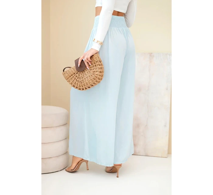 Dámské viskózové kalhoty s elastickým pasem modré