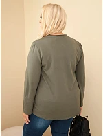 Dámská bavlněná mikina Plus Size s krajkovým dílem a kapsou khaki Dámská bavlněná mikina Plus Size s krajkovým dílem a kapsou khaki