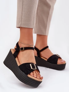 Dámské Sandály Na Klínu S Přezkou Černé Liniella