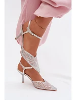Dámské síťované sandály na jehlovém podpatku se zdobením Stříbrné model 22103201 - Boto Dámské síťované sandály na jehlovém podpatku se zdobením Stříbrné model 22103201 - Boto