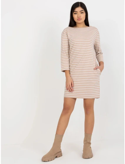 Dámské šaty LO SK LK model 21471962 Béžová s bílou Rue Paris - FPrice