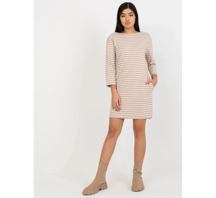 Dámské šaty LO SK LK model 21471962 Béžová s bílou Rue Paris - FPrice