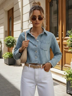 Krátká dámská džínová košile s dlouhým rukávem FashionStreet TY5692