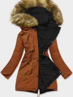 Karamelovo-černá oboustranná dámská zimní bunda (M-136)