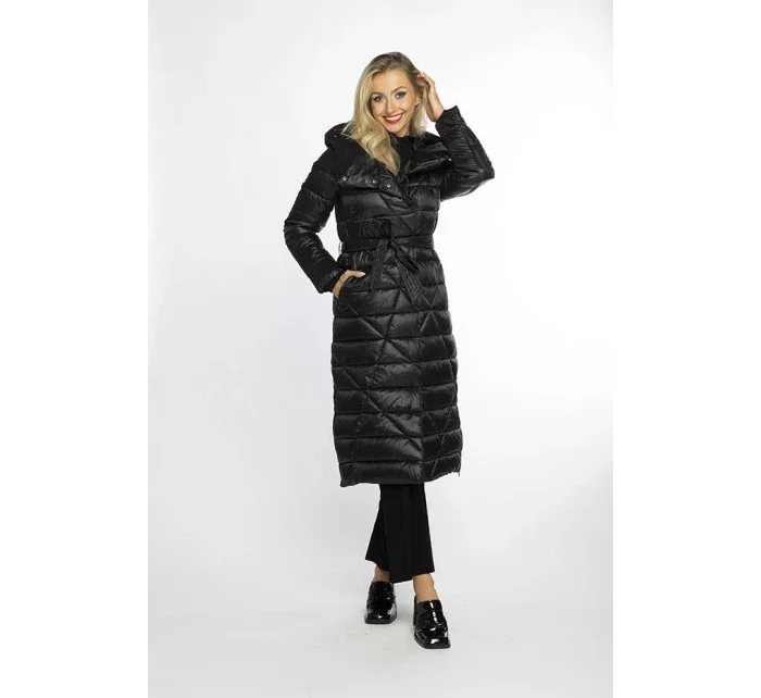 Černý prošívaný kabát s kapucí model 21247100 - Ann Gissy