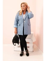 Dámská bunda Plus Size prošívaná s límcem a knoflíkem džínová