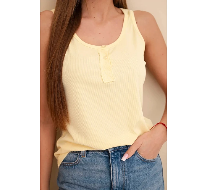 Dámská žebrovaná halenka na ramínkách s knoflíkem žlutá Dámská žebrovaná halenka na ramínkách s knoflíkem žlutá