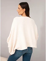 Svetr dámský s přídavkem model 22540770 oversize světlý béžový - K-Fashion Svetr dámský s přídavkem model 22540770 oversize světlý béžový - K-Fashion