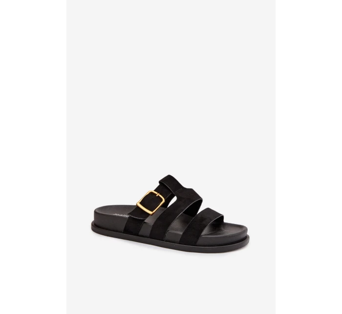 Dámské pantofle s pásky a zlatým Černé model 21919125 - Boto Dámské pantofle s pásky a zlatým Černé model 21919125 - Boto