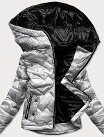 Stříbrná prošívaná dámská bunda s kapucí (B9562)